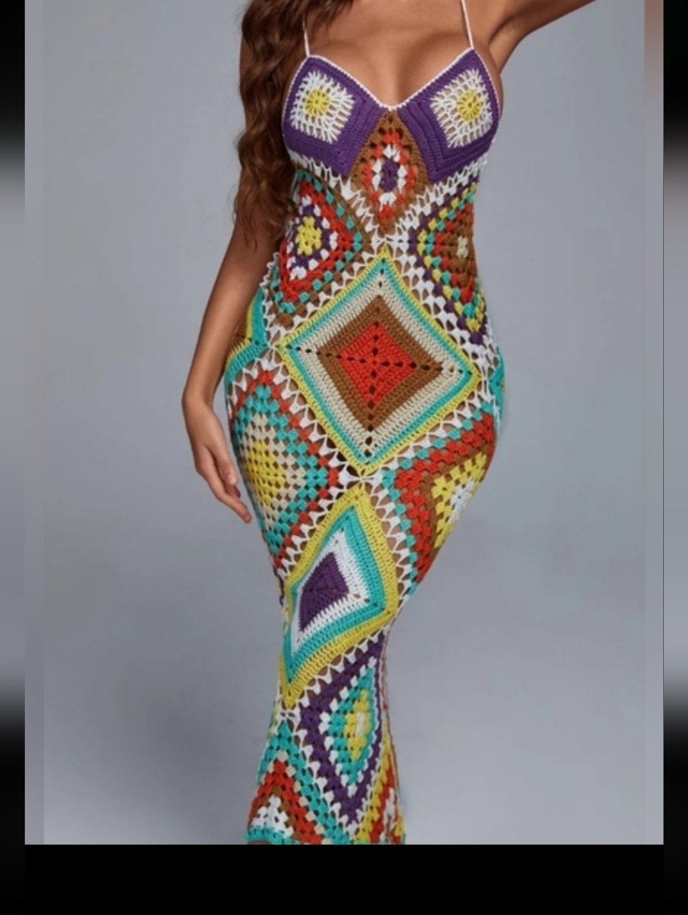 Bella Barnett Multicolor Crochet Maxi Dress Large 10/12 - Picture 9 of 13